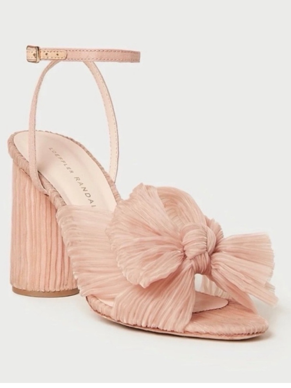 Loeffler Randall NWT dahlia pleated ankle strap knotted bow heels blush pink